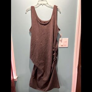 Gray casual maternity dress with gathered sides